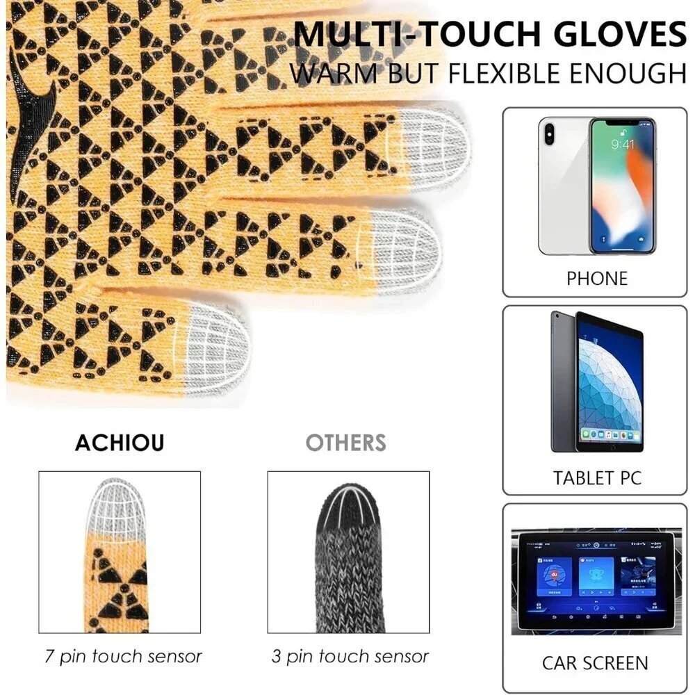 Women Angel Yellow Upgraded Touch Screen Thermal Soft Knit Lining Winter Glove